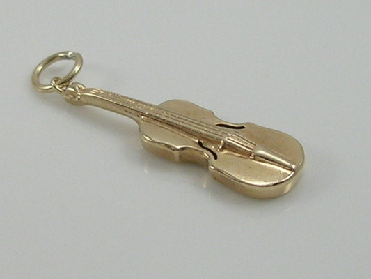 Vintage 3D 9ct Gold Violin Charm Pendant   H/MK 1967
