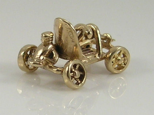 Vintage 3D Movable 9ct Gold Go Cart Buggy Charm H/MK 1965