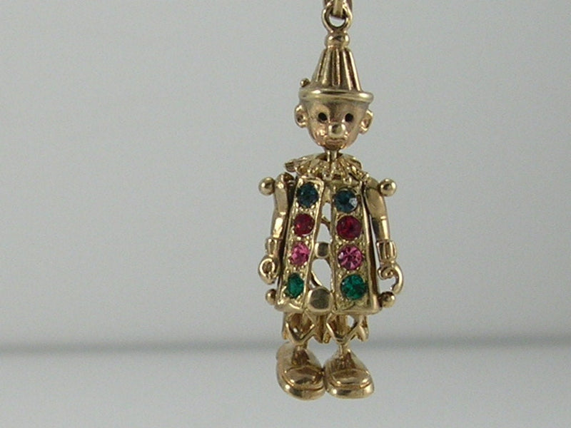 Vintage 3D 9ct Gold Movable Clown Charm Pendant