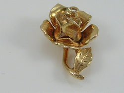 Vintage 3D 9ct Gold Nuvo Rose Flower & Bumble Bee Charm Pendant  H/MK  1966  RP