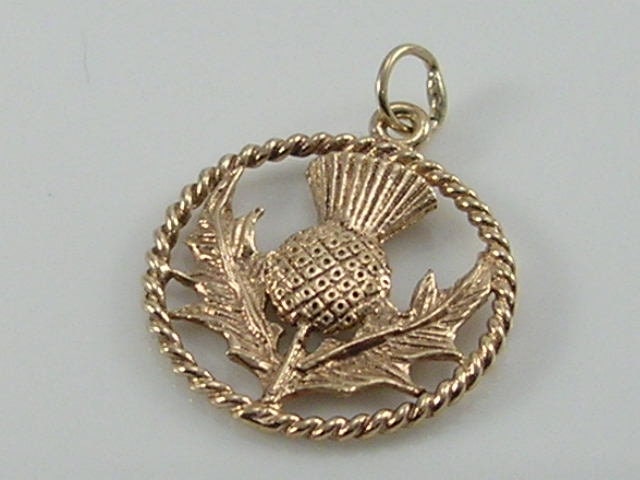 Vintage 9ct Gold Scottish Thistle Charm Pendant  H/MK 1975