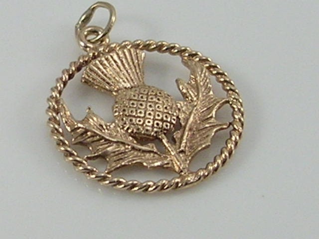 Vintage 9ct Gold Scottish Thistle Charm Pendant  H/MK 1975