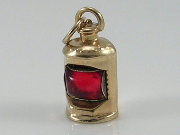 Vintage 3D 9ct Gold Red Portside Ships Lantern Charm Pendant H/MK 1967