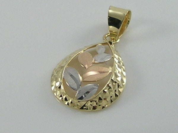 Gorgeous 9ct Gold Tri Colour Leaves Drop Design Pendant TJC