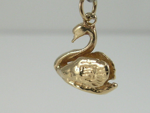 Vintage 3D 9ct Gold Swan Charm Pendant  H/MK