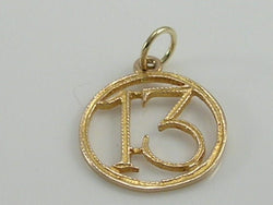 Vintage 3D 9ct Gold Lucky 13 Charm Pendant. H/MK FM