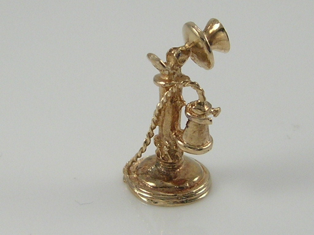Vintage 3D 9ct Gold Candlestick Telephone Charm H/MK 1973