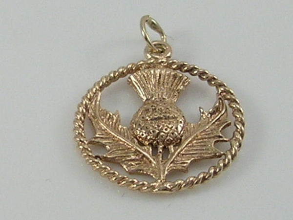 Vintage 9ct Gold Scottish Thistle Charm Pendant  H/MK 1975