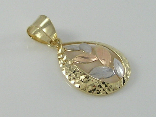 Gorgeous 9ct Gold Tri Colour Leaves Drop Design Pendant TJC