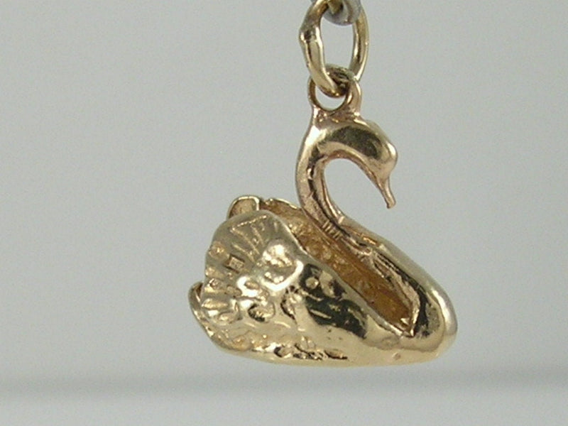 Vintage 3D 9ct Gold Swan Charm Pendant  H/MK