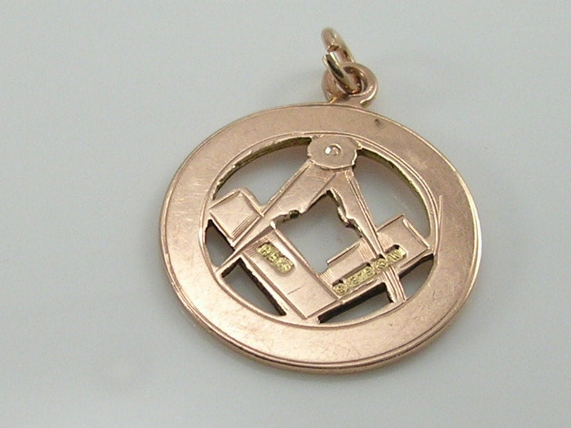 Vintage 9ct Gold Masonic Square & Compass Watch Fob Charm Pendant   H/MK 1921