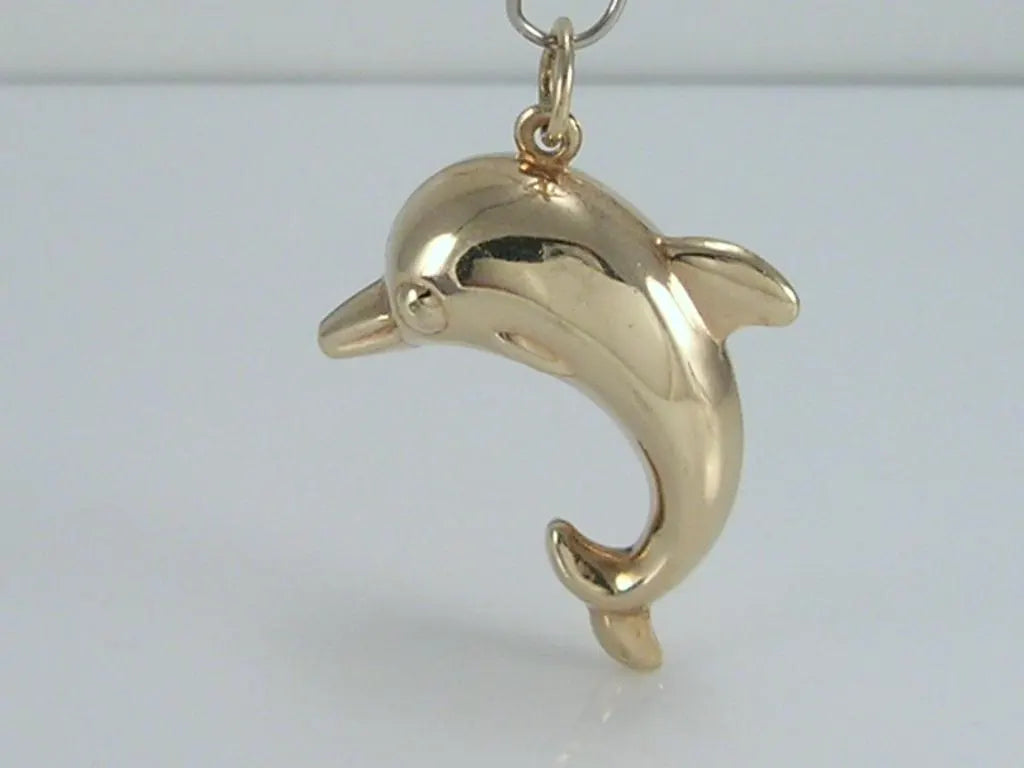 Vintage 3D Large Size 9ct Gold Dolphin Pendant