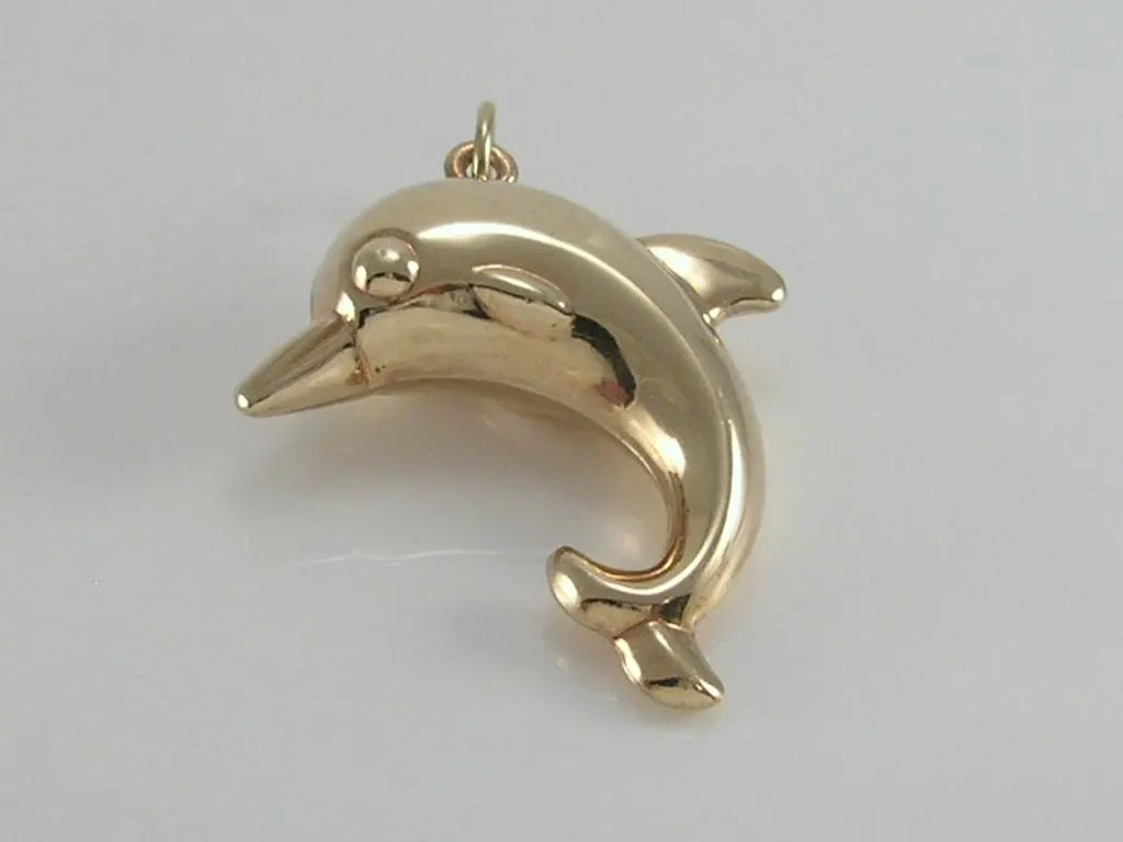 Vintage 3D Large Size 9ct Gold Dolphin Pendant
