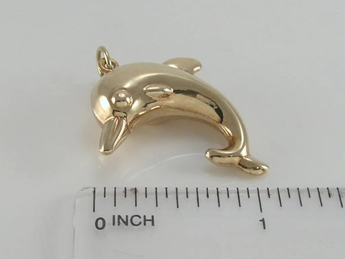 Vintage 3D Large Size 9ct Gold Dolphin Pendant