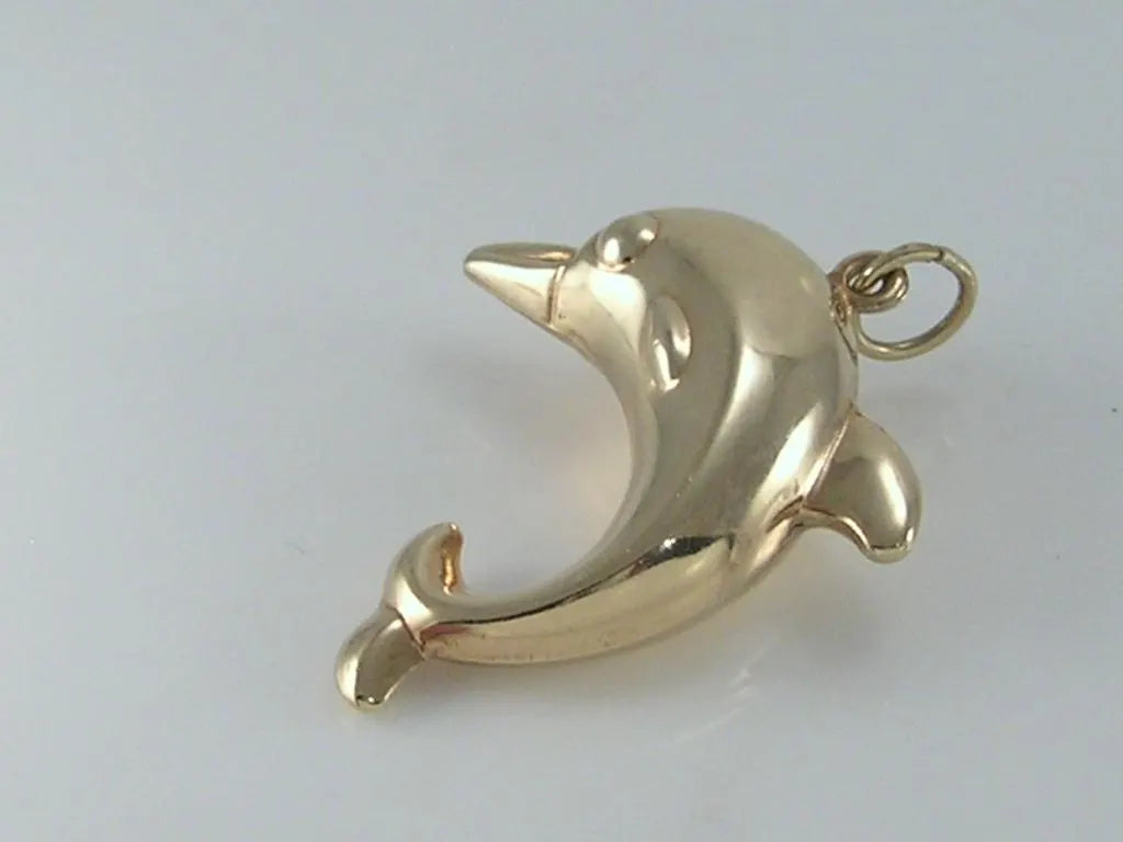 Vintage 3D Large Size 9ct Gold Dolphin Pendant