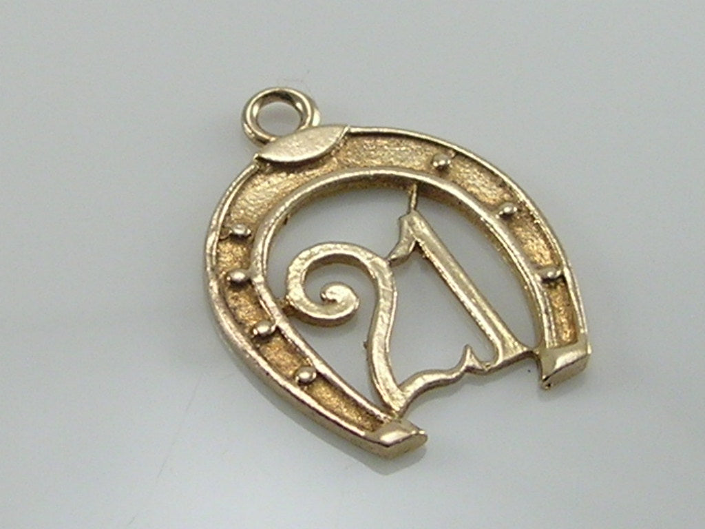 Vintage 9ct Gold 21 Lucky Horseshoe Charm Pendant H/MK 1965