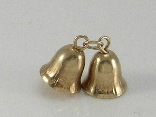 Vintage 3D 9ct Gold Pair of Bell Charms Pendant H/MK 1972