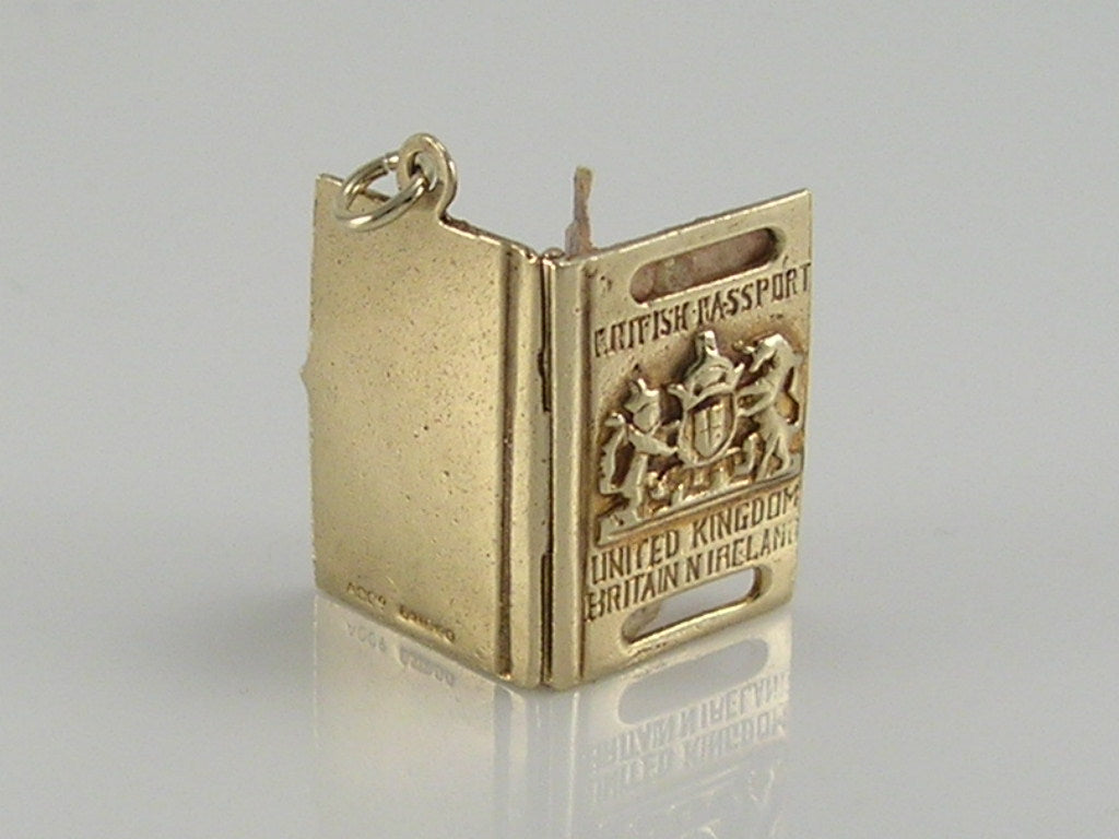 Vintage 3D 9ct Gold British Passport Charm H/MK 1965