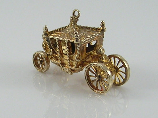 Vintage 3D 9ct Gold Royal Carriage Charm Movable  H/MK 1961