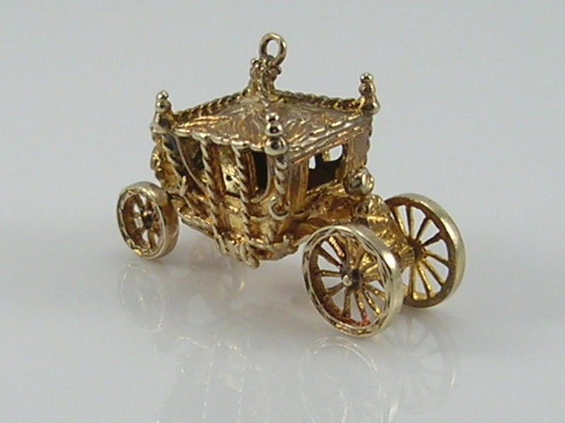 Vintage 3D 9ct Gold Royal Carriage Charm Movable  H/MK 1961