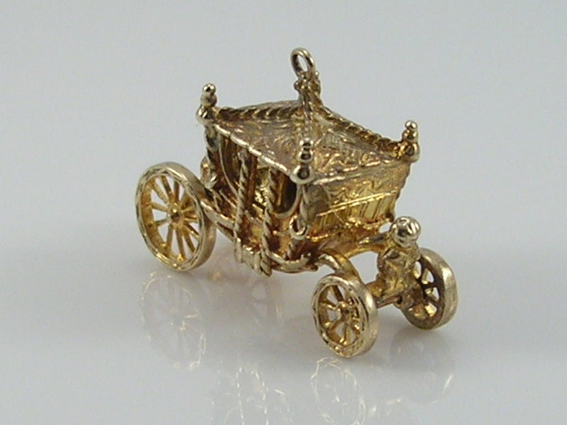 Vintage 3D 9ct Gold Royal Carriage Charm Movable  H/MK 1961