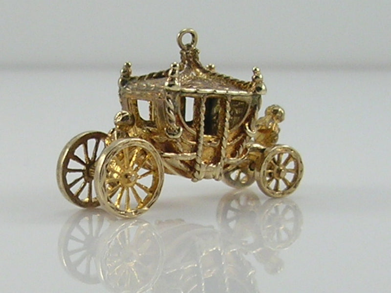 Vintage 3D 9ct Gold Royal Carriage Charm Movable  H/MK 1961