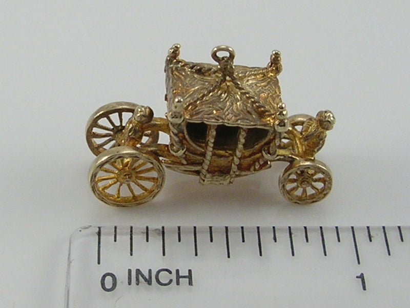 Vintage 3D 9ct Gold Royal Carriage Charm Movable  H/MK 1961