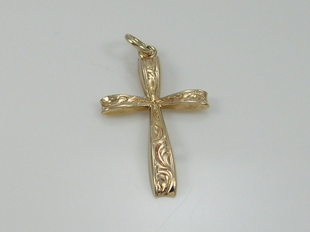 Vintage 9ct Gold Etched Cross Pendant Charm H/MK 1963