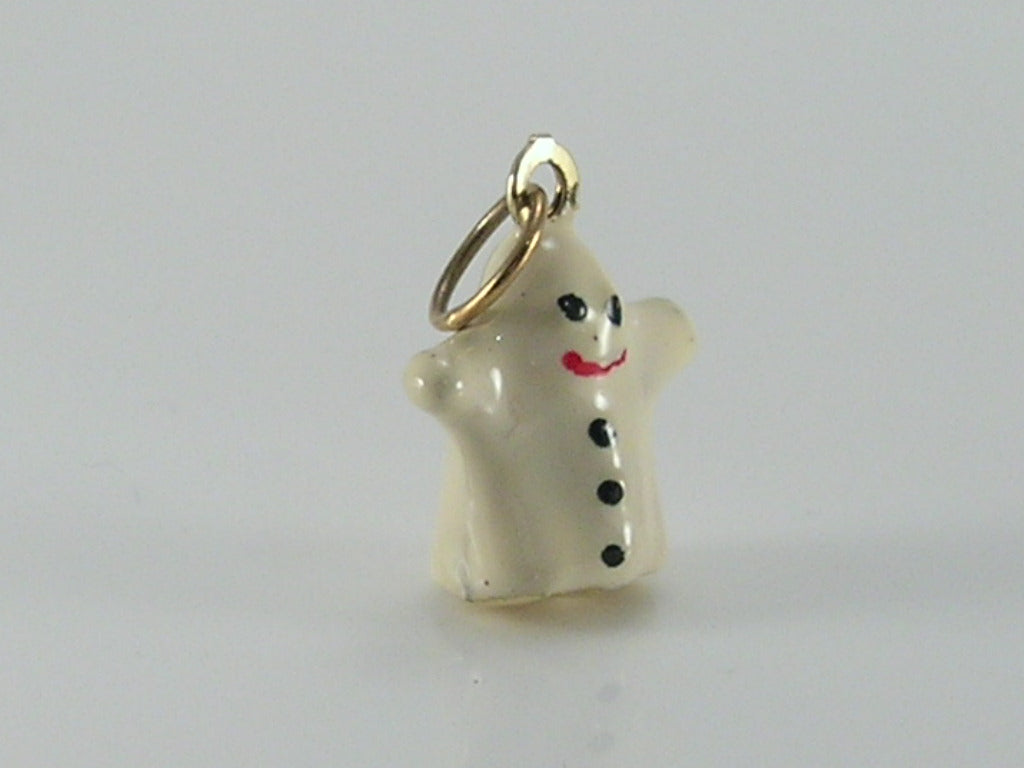 Vintage 9ct Gold Enamel  Happy Ghost Charm Pendant