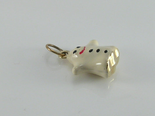 Vintage 9ct Gold Enamel  Happy Ghost Charm Pendant