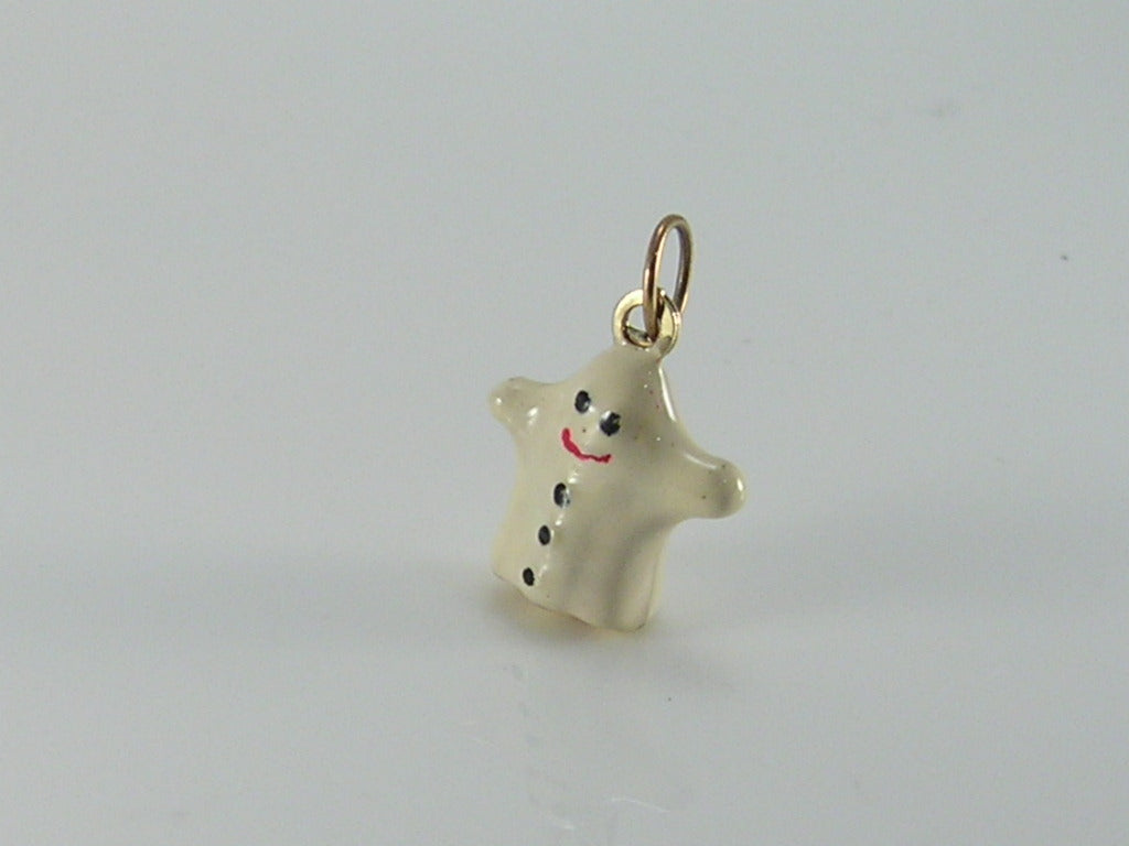 Vintage 9ct Gold Enamel  Happy Ghost Charm Pendant