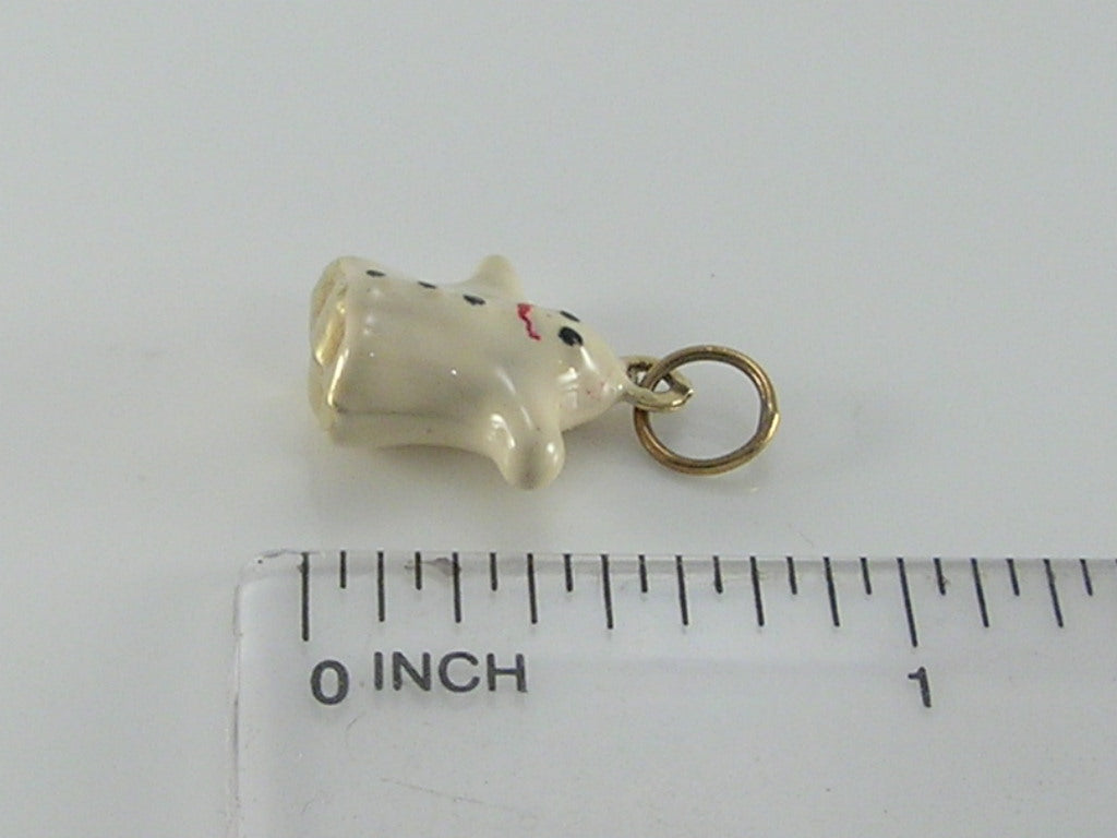 Vintage 9ct Gold Enamel  Happy Ghost Charm Pendant