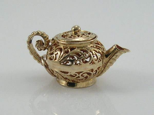 Vintage 3D 9ct Ornate Filigree Gold Teapot Charm...Opens H/MK 1968