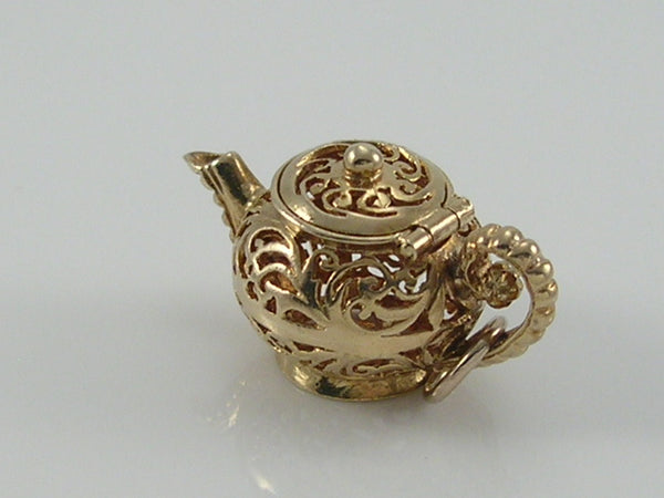 Vintage 3D 9ct Ornate Filigree Gold Teapot Charm...Opens H/MK 1968