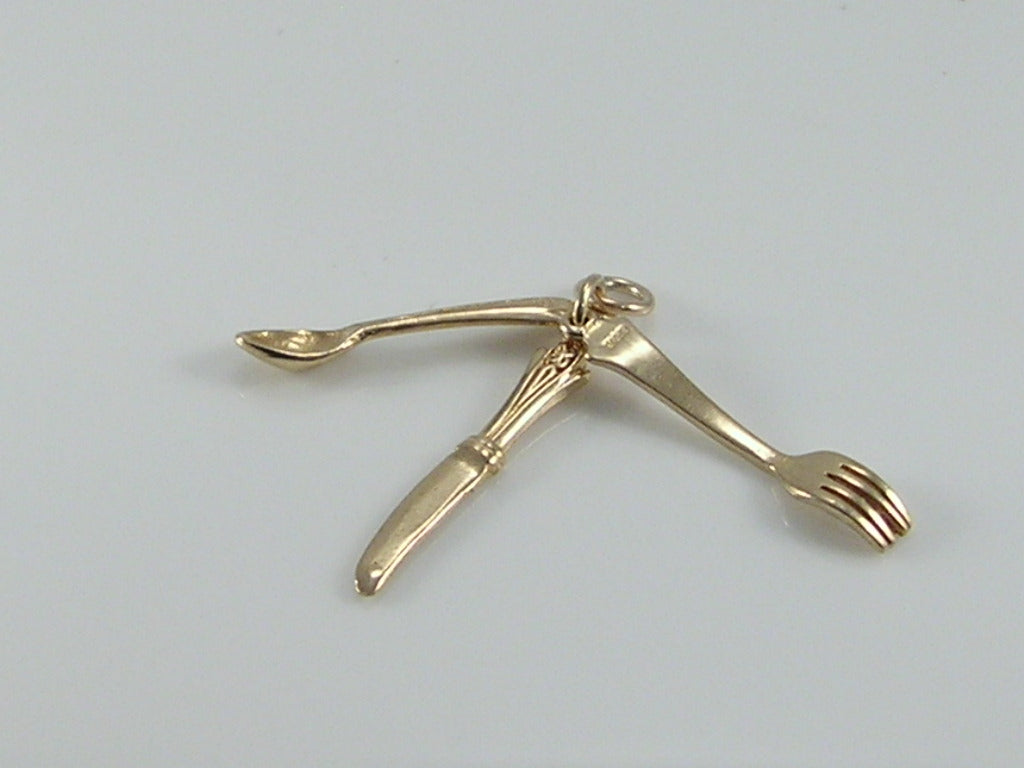 Vintage 3D 9ct Gold Fork, Knife and Spoon Charm  H/MK 1965