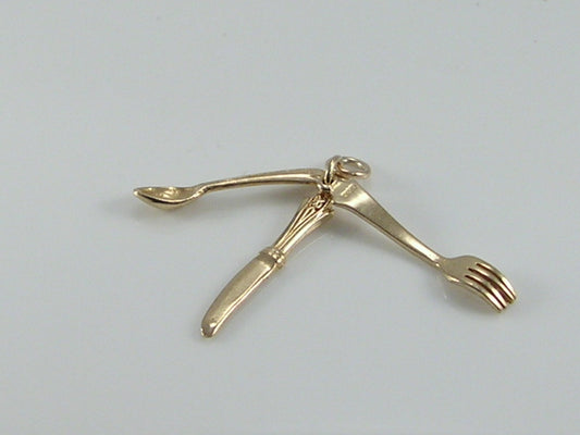Vintage 9ct Gold Fork, Knife and Spoon Charm  H/MK 1965