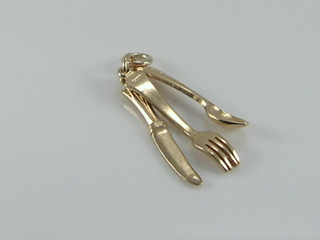 Vintage 3D 9ct Gold Fork, Knife and Spoon Charm  H/MK 1965