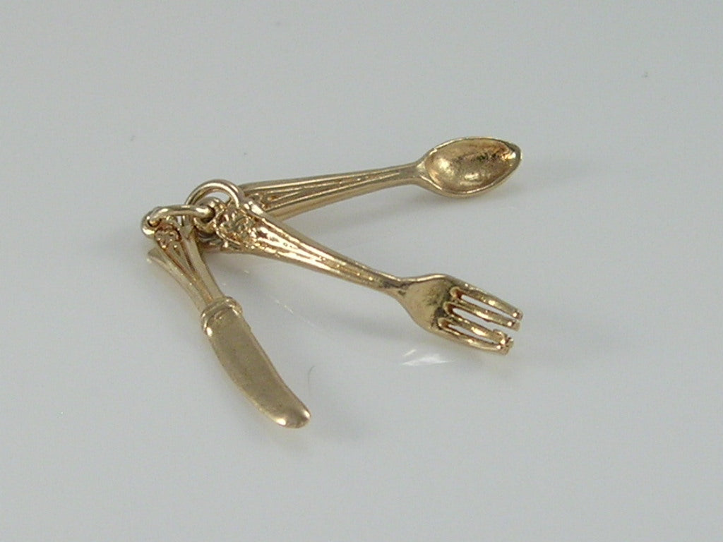 Vintage 3D 9ct Gold Fork, Knife and Spoon Charm  H/MK 1965