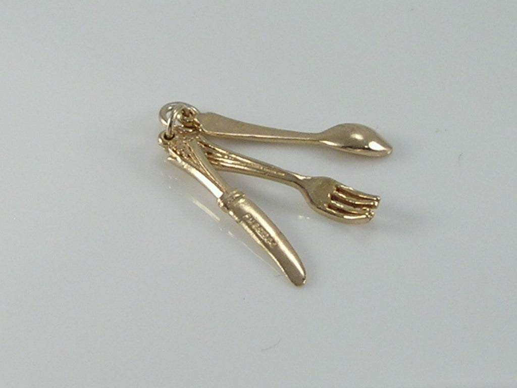 Vintage 3D 9ct Gold Fork, Knife and Spoon Charm  H/MK 1965