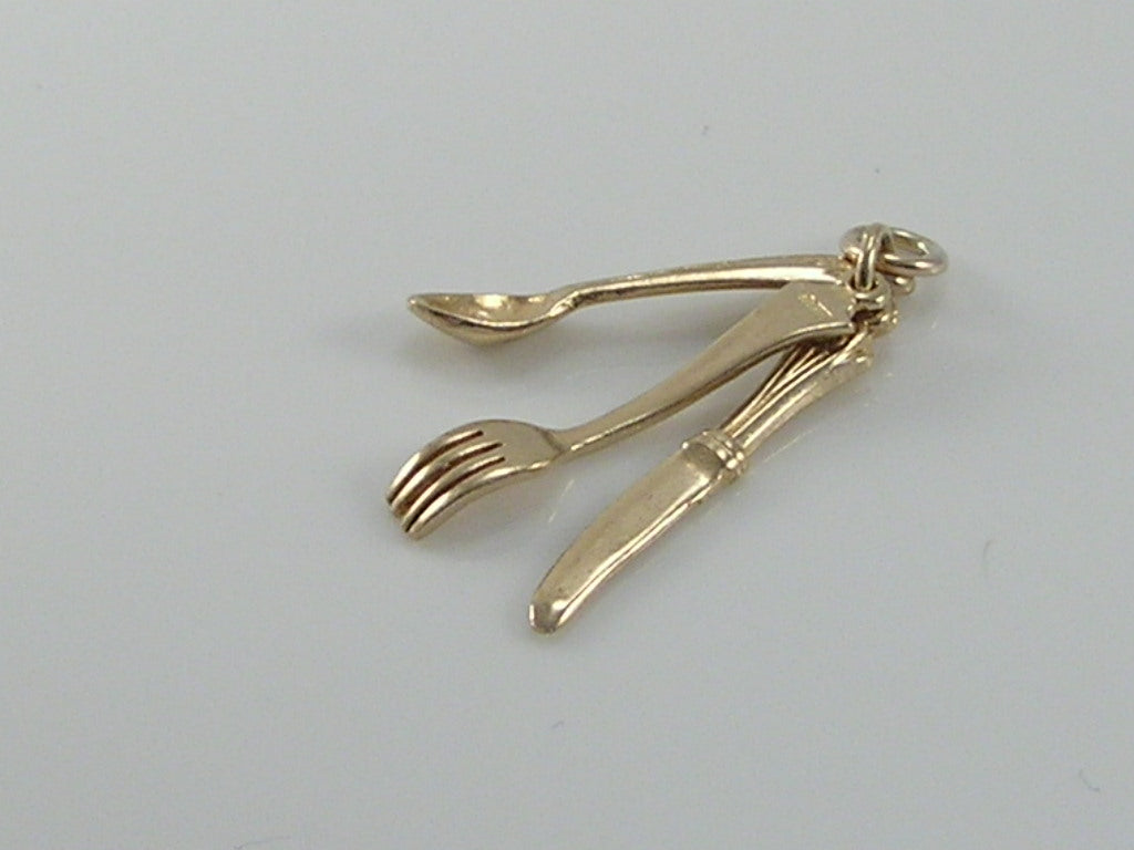 Vintage 3D 9ct Gold Fork, Knife and Spoon Charm  H/MK 1965