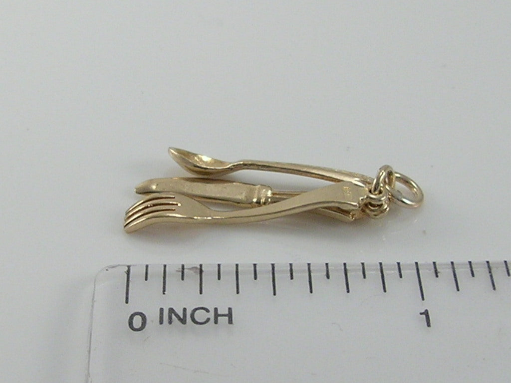 Vintage 3D 9ct Gold Fork, Knife and Spoon Charm  H/MK 1965