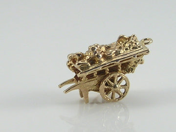 Vintage 3D 9ct Gold Movable Fruit & Vegetables Barrow Charm Pendant H/MK 1960