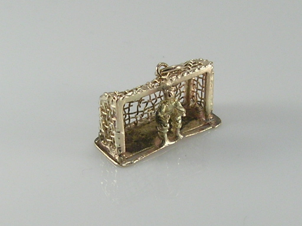 Vintage 3D 9ct Gold Goal Keeper Goal Net Charm H/MK 1954
