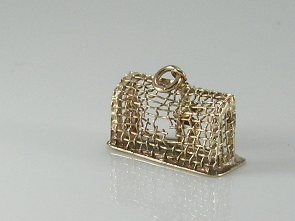 Vintage 3D 9ct Gold Goal Keeper Goal Net Charm H/MK 1954