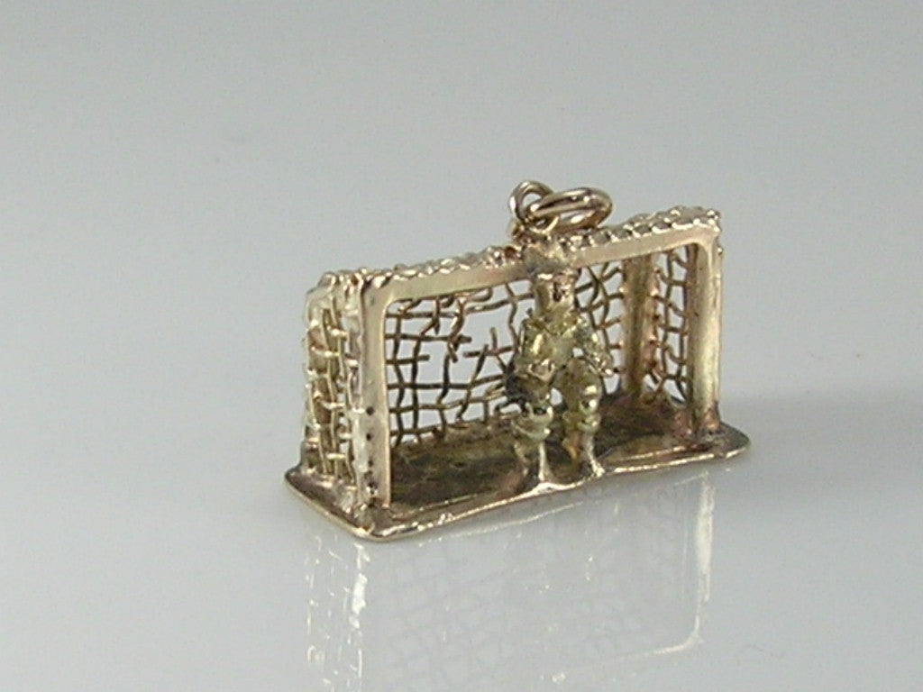 Vintage 3D 9ct Gold Goal Keeper Goal Net Charm H/MK 1954