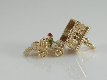 Vintage 9ct Gold Gypsy Caravan Charm Pendant H/MK 1972