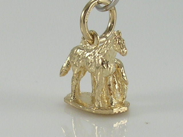 Vintage 3D 9ct Gold Horse & Foal Charm Pendant H/MK