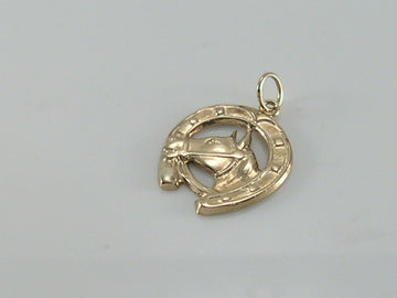 Vintage 9ct Gold Lucky Horseshoe Horse Head Charm H/MK 1959