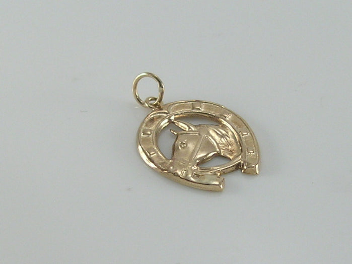 Vintage 9ct Gold Lucky Horseshoe Horse Head Charm H/MK 1959