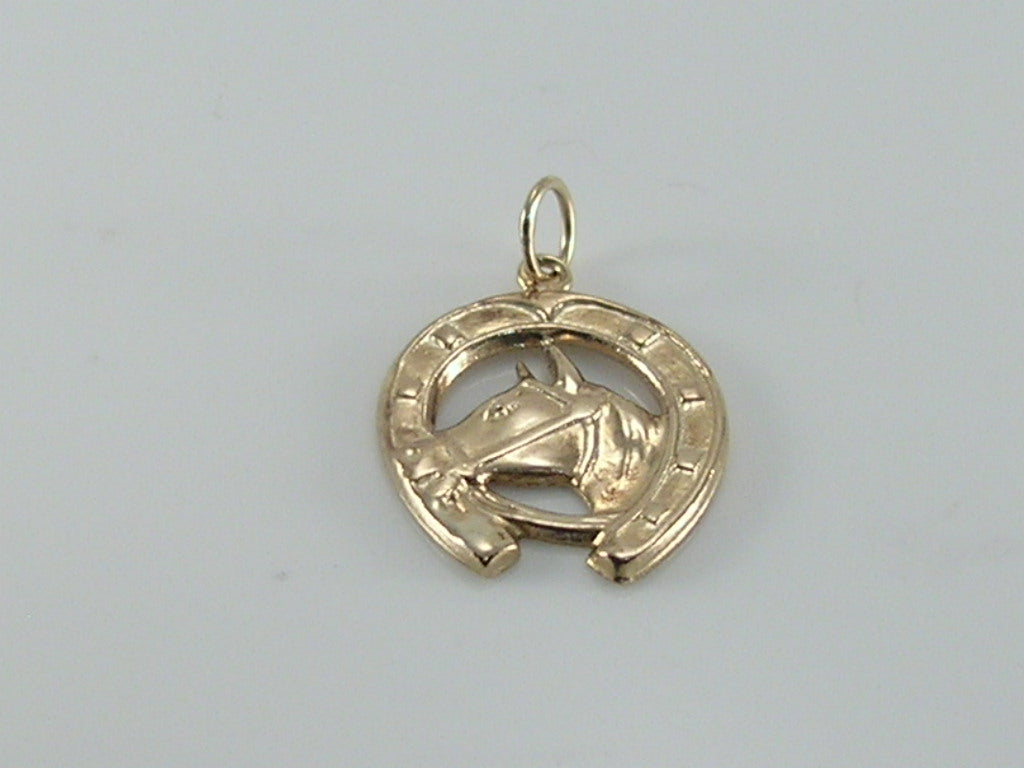 Vintage 9ct Gold Lucky Horseshoe Horse Head Charm H/MK 1959